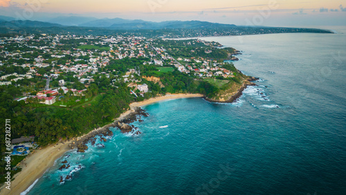 aerial of Puerto Escondido Oaxaca state Mexico coastline surf travel backpacker holiday destination  © Michele