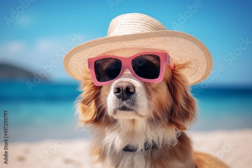 Dog with Sunglasses on Beach