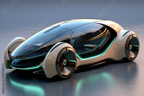 Modern Electric car, 3D rendering of a brand-less generic concept car in studio environment, Tuned Sport Car , cyberpunk Sports Car On Neon Highway, Futuristic sports car © Jahan Mirovi