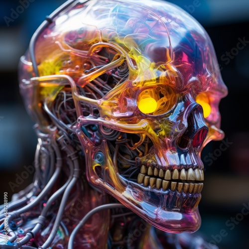 holographic mercuric sentient cyborg made of translucent gummy molten metal photo