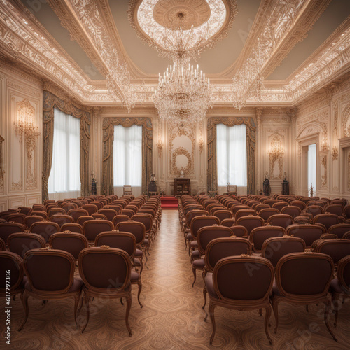 rows of chairs in a reception hall, in a palace © Rara