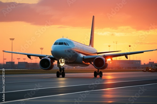 Passenger aircraft at the airport on the runway. Background with selective focus and copy space © top images