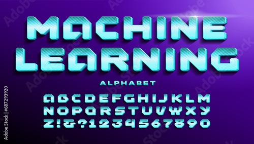 Machine Learning: a bright metallic teal chrome lettering font with an artificial intelligence vibe.