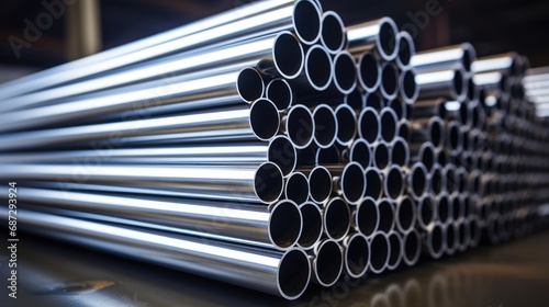 A stack of stainless metal pipes 
