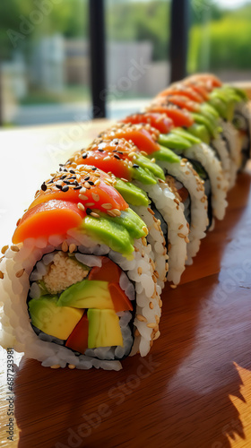 Makroaufnahme einer Sushi-Rolle photo