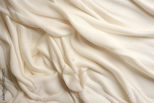 Beige fabric with flowing wave pattern with smooth, silky texture. Satin or silk fabric background 