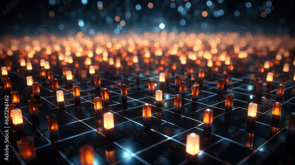 Fototapeta premium Luminous Grid: Glowing Dots in Harmony. Generative AI