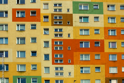 Part of a colored building in the city of Gdansk, Poland