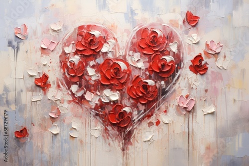 palette knife textured painting roses with heart 