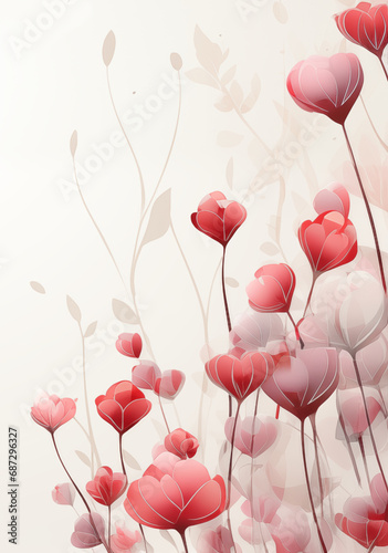 soft red white pink flowers on a white background, border, corner frame, Valentine's Day, romantic