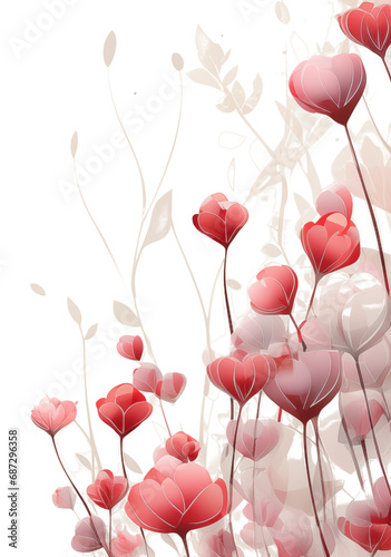 soft red white pink flowers on a white background, border, corner frame, Valentine's Day, romantic