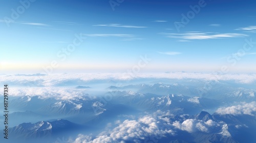 Beautiful landscape view from the airplane illuminator window. Travel concept background