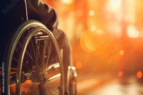 Personal strength on display: a close-up image focusing on a person in a wheelchair, symbolizing individual resilience and courage on Disability Day, banner, copyspace photo