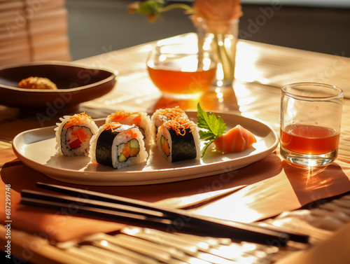 Stilvolles Sushi-Set im Restaurantambiente