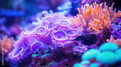 Sea coral reef with close up fish wallpaper background