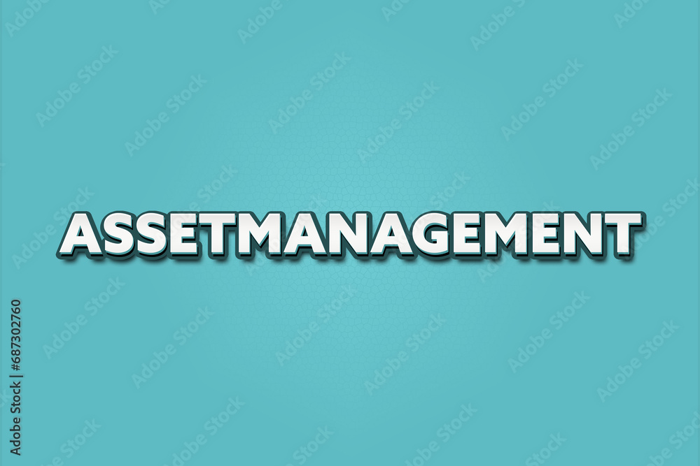 Assetmanagement. A Illustration with white text isolated on light green background.