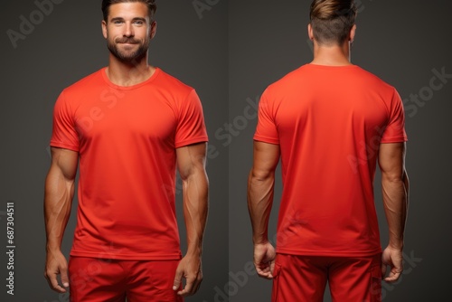 Men's T-shirt with blank space, T-shirt mockup template example for your logo design. Men's clothing, isolated background sport style