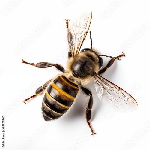 bee seen from above, on white background, Generative ai