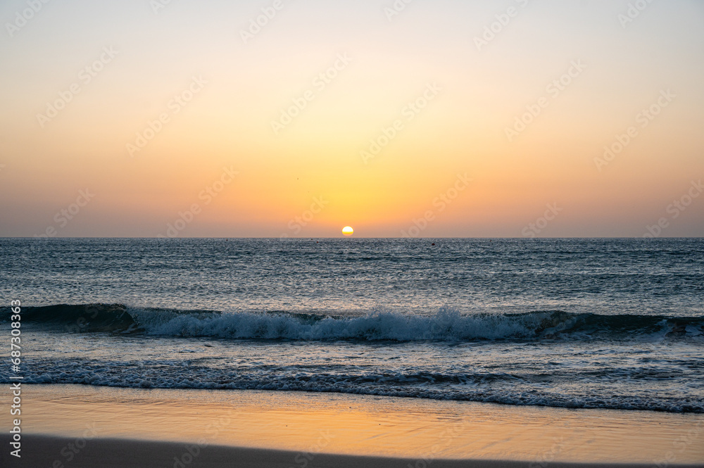 Sunrise over the Atlantic Ocean from Sotavento Beach, Costa Calma, Fuerteventura, Spain
