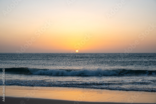 Sunrise over the Atlantic Ocean from Sotavento Beach  Costa Calma  Fuerteventura  Spain