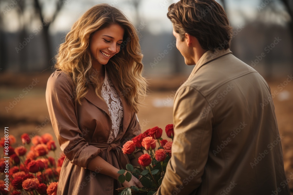 Symbols of Love: Man Giving Flowers in Honor of Valentine's Day Symbols of Love: Man Giving Flowers in Honor of Valentine's Day