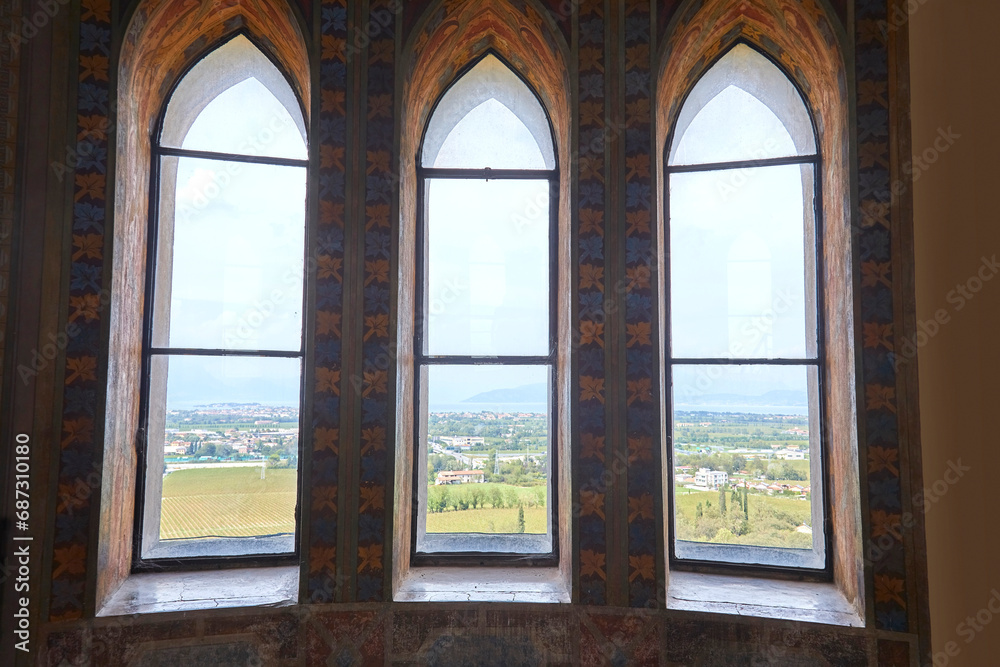 Beautiful panoramic view of the countryside near San Martino della Battaglia near Lake Garda, Brescia, Italy.