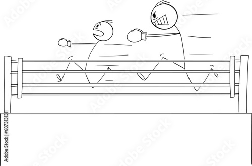 Person Fighting With Uneven Enemy, Vector Cartoon Stick Figure Illustration