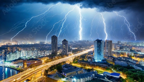 city lightning storm created with generative ai technology