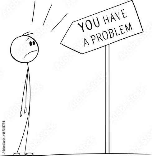 Person or Businessman has Problem, Vector Cartoon Stick Figure Illustration