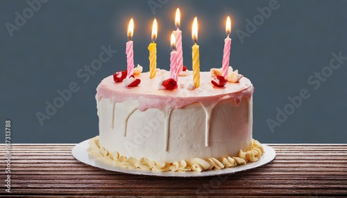 birthday cake with candles on background cutout