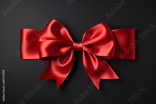 Red bow isolated on black background top view.generative ai