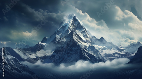 Grand Mountain Peaks with Dramatic Cloud Formation Background
