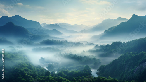 Misty Mountain Landscape During Early Morning Background