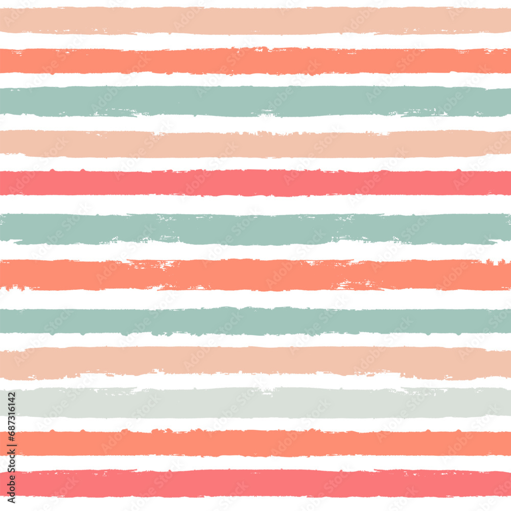 Seamless stripe pattern. Hand drawn vector stripes background, red, pink, orange and green girly brush strokes, cute spring paintbrush line backdrop
