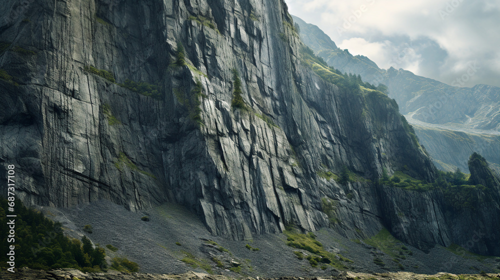 Steep Cliff Face of Towering Mountain Background