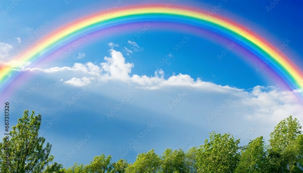 bright rainbow in the blue sky