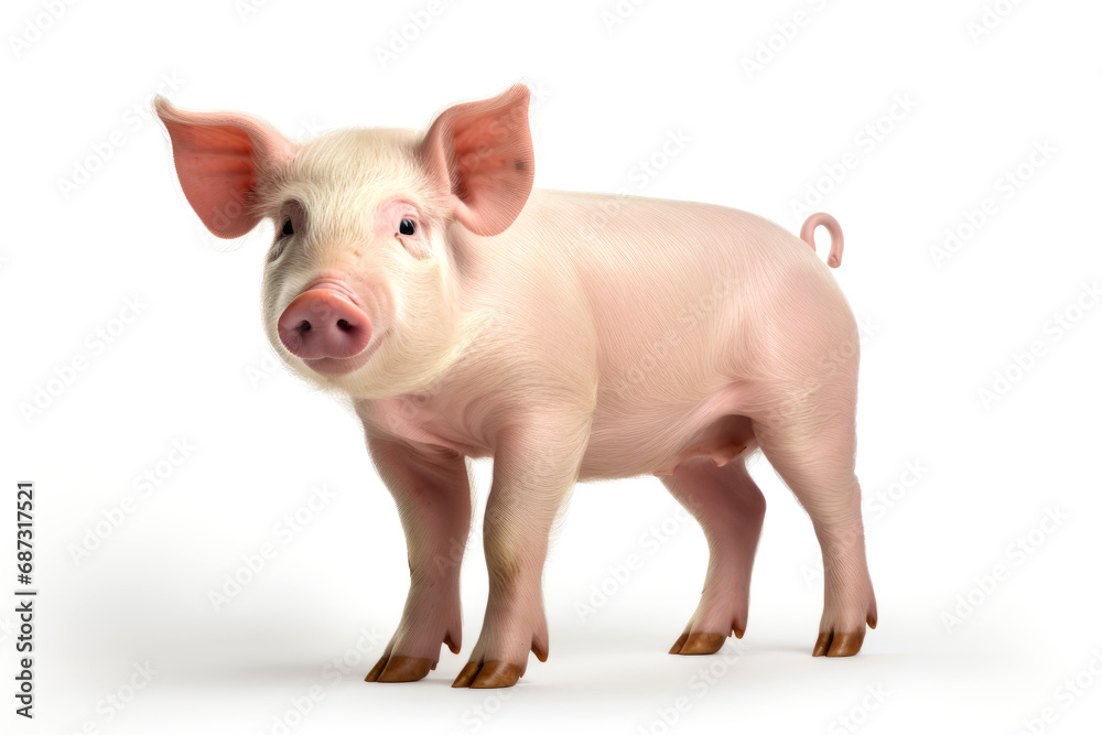 Little pig isolated on white background.generative ai Little pig isolated on white background.generative ai