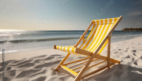 yellow striped beach chair for summer getaways on white background