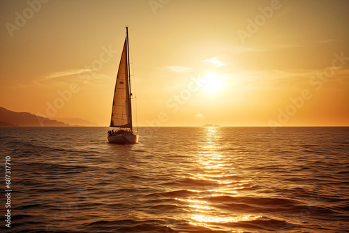 Boat or sailboat in the sea at sunset.generative ai