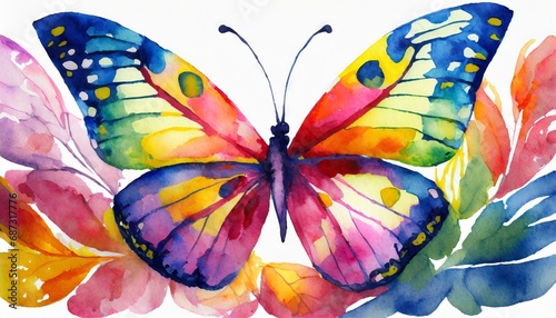 beautiful watercolor butterfly illustration colorful on white background generative ai © Irene