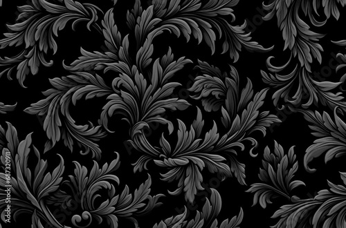Victorian Elegance: Noir Flourish. Exquisite seamless black fabric texture adorned with a sophisticated floral pattern; perfect for luxurious designs and backgrounds
