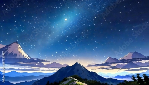 anime japanese starry night from a mountain peak landscape wallpaper