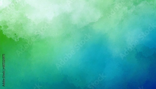 abstract blue green background with texture gradient cloudy light green to blue colors with soft sponged watercolor painted white misty fog photo