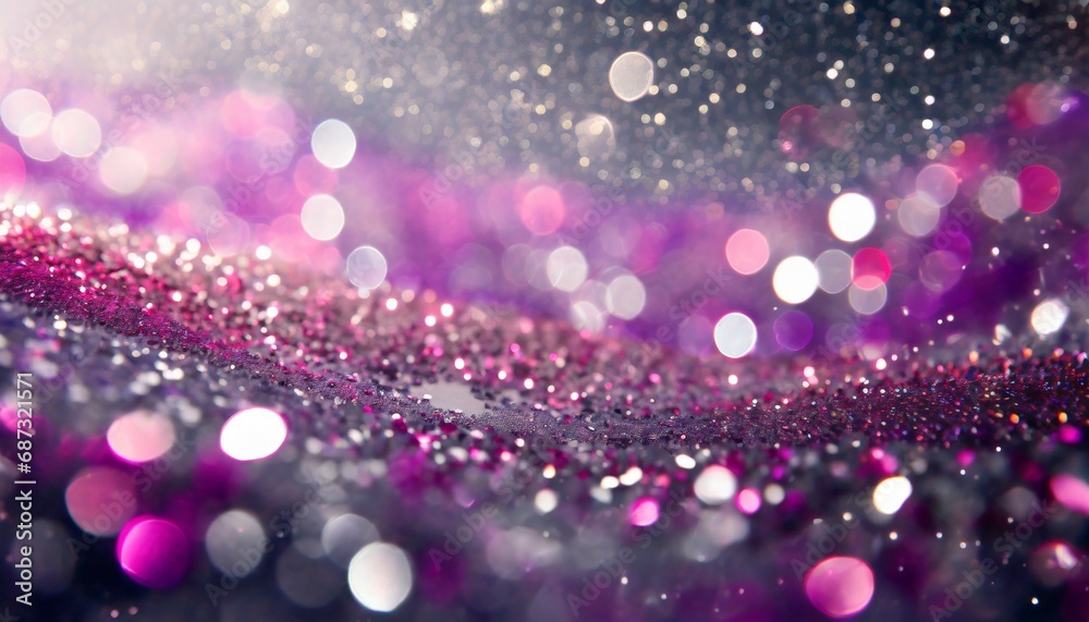 abstract glitter pink purple and silver lights background de focused