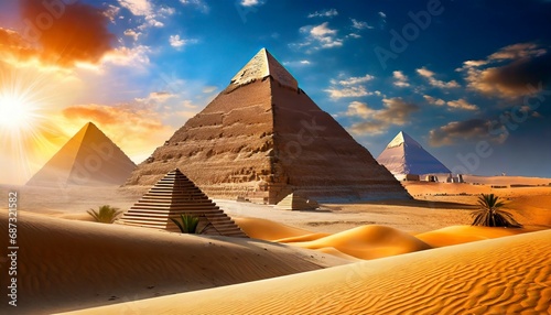 egyptian pyramids on the background of the desert sands created with the help of artificial intelligence photo