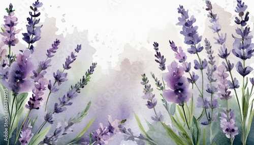 border of tender watercolor lavender flowers border on background ai generated