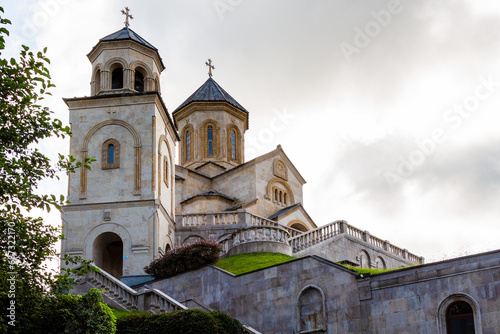 travel to Georgia - bottom view of Holy Trinity Church on Sameba hill in Batumi city on cloudy autumn day