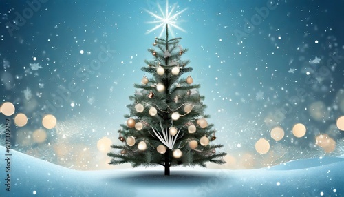 christmas tree happy holidays light blue background © Irene