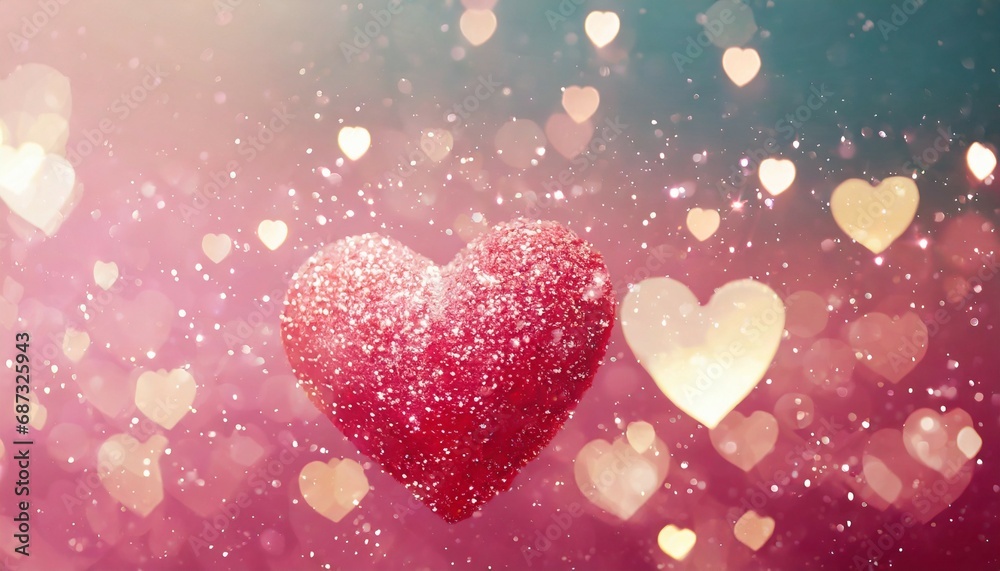 panorama heart shaped glitter and bokeh light on pink sweet background color