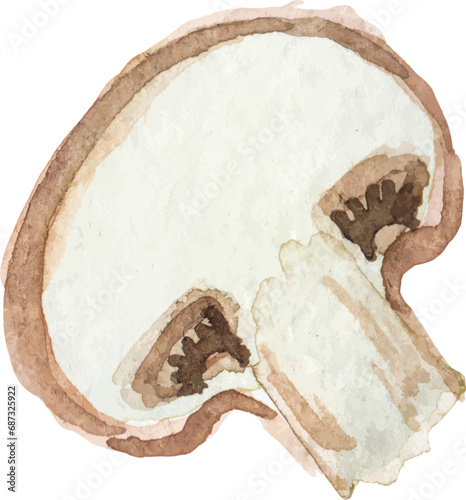 Watercolor painted champignon. Hand drawn fresh food design element isolated on white background.